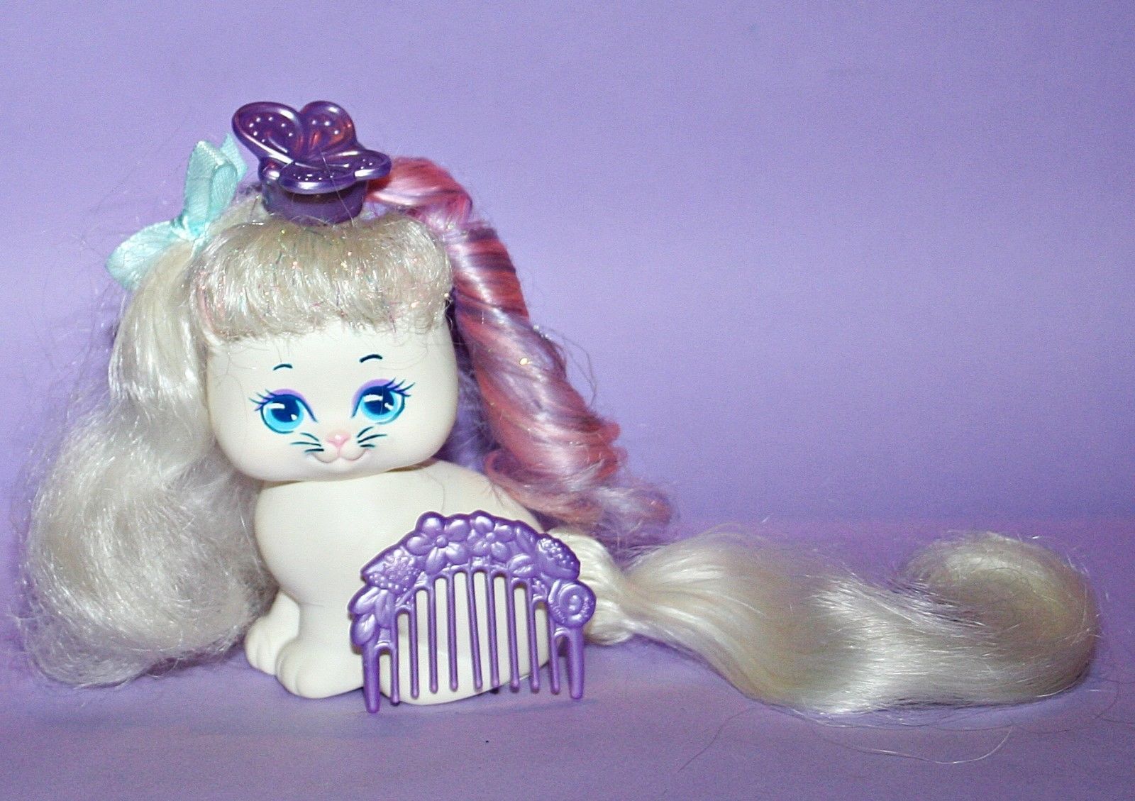 Vintage Femme Lovely Locks Bouclé Chaton Mattel Chat Jouet Violet Rare